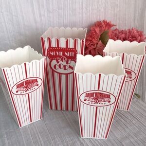POPCORN tall containers lot of 4 plastic boxes buckets for movie night TV time